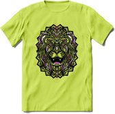 Leeuw - Dieren Mandala T-Shirt | Roze | Grappig Verjaardag Zentangle Dierenkop Cadeau Shirt | Dames - Heren - Unisex | Wildlife Tshirt Kleding Kado | - Groen - 3XL