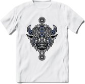 Bizon - Dieren Mandala T-Shirt | Donkerblauw | Grappig Verjaardag Zentangle Dierenkop Cadeau Shirt | Dames - Heren - Unisex | Wildlife Tshirt Kleding Kado | - Wit - 3XL