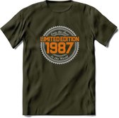 1987 Limited Edition Ring T-Shirt | Zilver - Goud | Grappig Verjaardag en Feest Cadeau Shirt | Dames - Heren - Unisex | Tshirt Kleding Kado | - Leger Groen - S