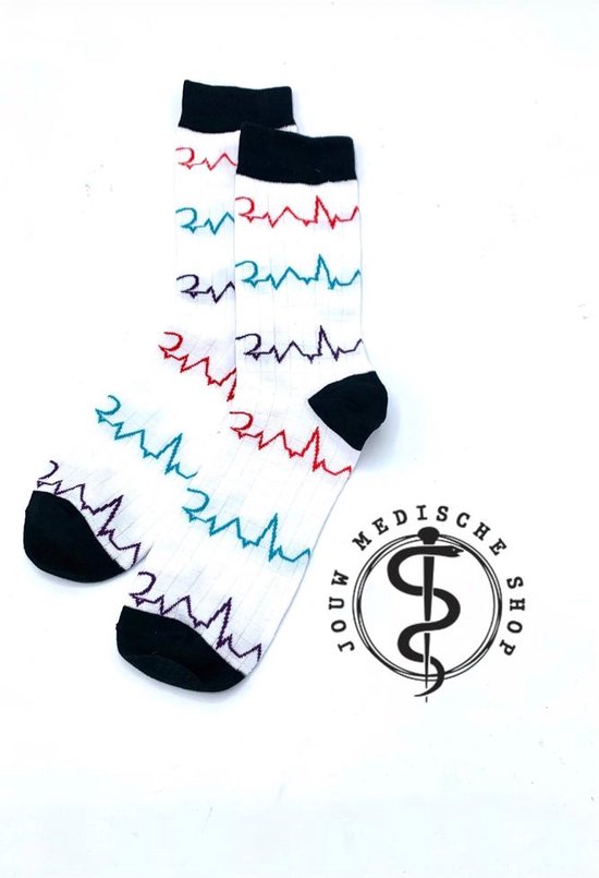 Jouw medische shop - Medische sokken - Medsocks - sokken - White heartbeat  - maat... | bol.com
