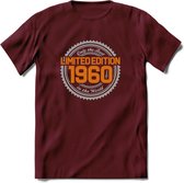 1960 Limited Edition Ring T-Shirt | Zilver - Goud | Grappig Verjaardag en Feest Cadeau Shirt | Dames - Heren - Unisex | Tshirt Kleding Kado | - Burgundy - L