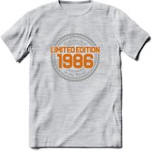 1986 Limited Edition Ring T-Shirt | Zilver - Goud | Grappig Verjaardag en Feest Cadeau Shirt | Dames - Heren - Unisex | Tshirt Kleding Kado | - Licht Grijs - Gemaleerd - L