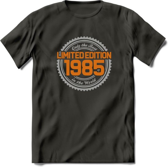 1985 Limited Edition Ring T-Shirt | Zilver - Goud | Grappig Verjaardag en Feest Cadeau Shirt | Dames - Heren - Unisex | Tshirt Kleding Kado | - Donker Grijs - 3XL