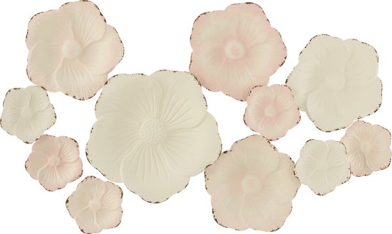 J-Line wanddecoratie Bloemen - metaal - roze/wit