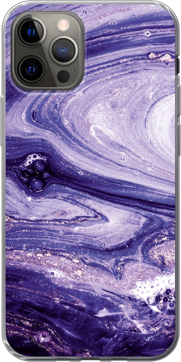 Telefoonhoesje Geschikt voor iPhone 13 Pro hoesje - Marmer print - Natuursteen - Glitters - Siliconen Telefoonhoesje