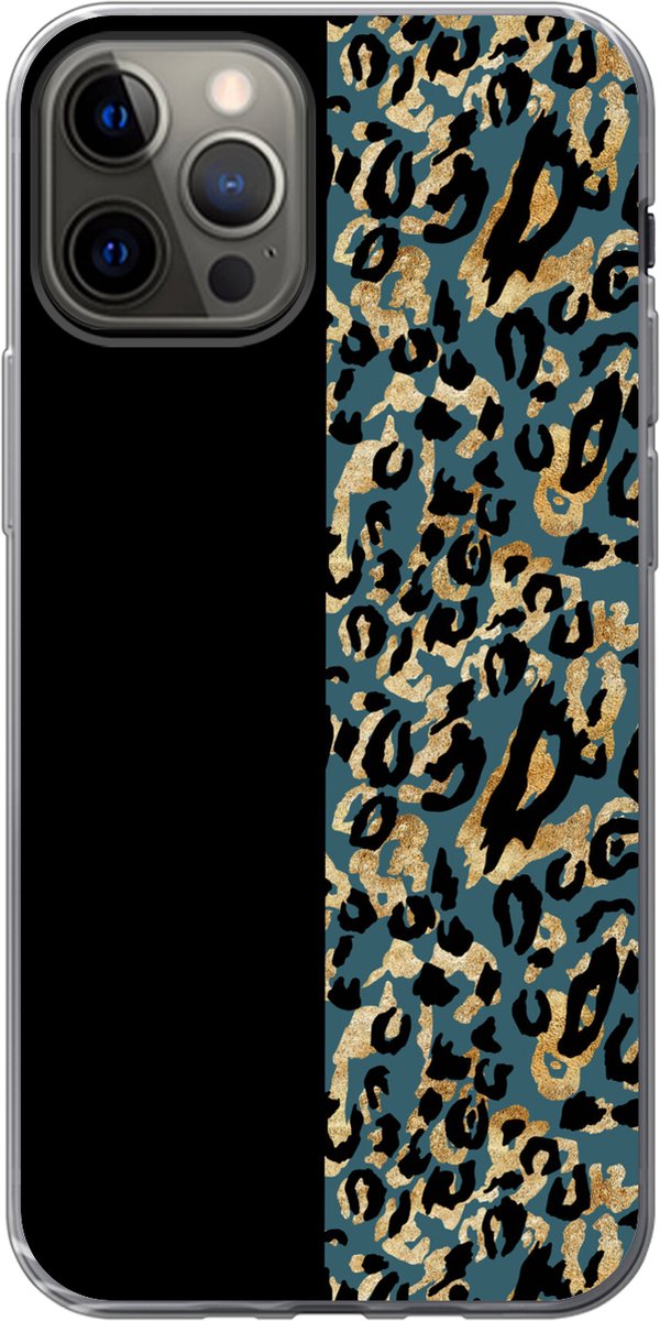 Telefoonhoesje Geschikt voor iPhone 12 Pro hoesje - Panterprint - Goud - Vacht - Siliconen Telefoonhoesje Telefoonhoesje