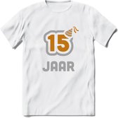 15 Jaar Feest T-Shirt | Goud - Zilver | Grappig Verjaardag Cadeau Shirt | Dames - Heren - Unisex | Tshirt Kleding Kado | - Wit - XL