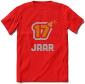 17 Jaar Feest T-Shirt | Goud - Zilver | Grappig Verjaardag Cadeau Shirt | Dames - Heren - Unisex | Tshirt Kleding Kado | - Rood - M