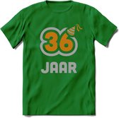 36 Jaar Feest T-Shirt | Goud - Zilver | Grappig Verjaardag Cadeau Shirt | Dames - Heren - Unisex | Tshirt Kleding Kado | - Donker Groen - S