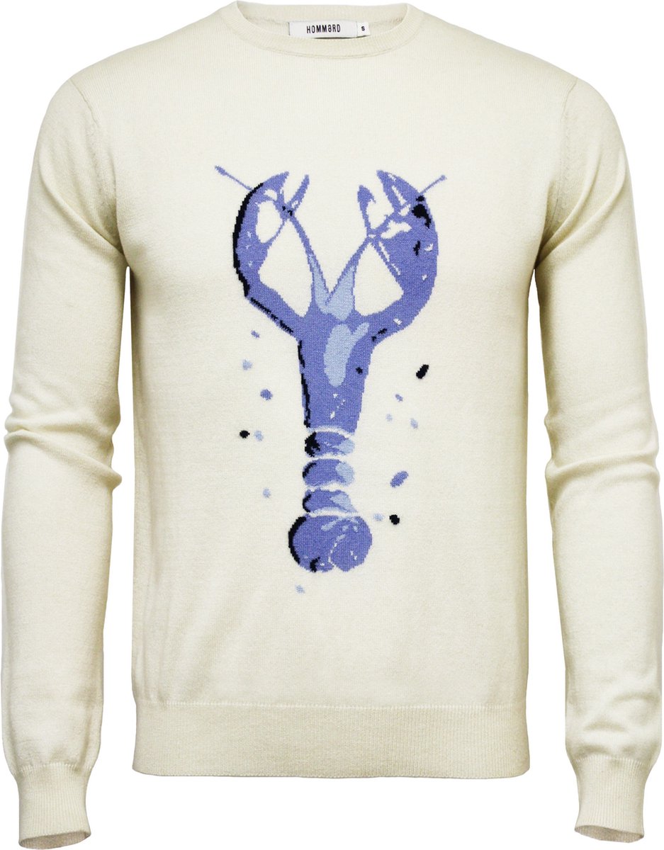 Hommard Silk Cashmere Intarsia Lobster Crew Neck Sweater, XX-Large, White, Wit, Unisex, Trui, Kasjmier, Zijde, Ronde nek, Pullover, Kreeft, Homard