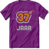 37 Jaar Feest T-Shirt | Goud - Zilver | Grappig Verjaardag Cadeau Shirt | Dames - Heren - Unisex | Tshirt Kleding Kado | - Paars - M