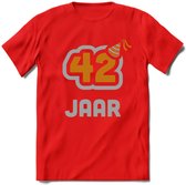 42 Jaar Feest T-Shirt | Goud - Zilver | Grappig Verjaardag Cadeau Shirt | Dames - Heren - Unisex | Tshirt Kleding Kado | - Rood - L