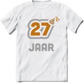 27 Jaar Feest T-Shirt | Goud - Zilver | Grappig Verjaardag Cadeau Shirt | Dames - Heren - Unisex | Tshirt Kleding Kado | - Wit - XXL