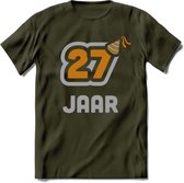 27 Jaar Feest T-Shirt | Goud - Zilver | Grappig Verjaardag Cadeau Shirt | Dames - Heren - Unisex | Tshirt Kleding Kado | - Leger Groen - L