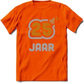 25 Jaar Feest T-Shirt | Goud - Zilver | Grappig Verjaardag Cadeau Shirt | Dames - Heren - Unisex | Tshirt Kleding Kado | - Oranje - M