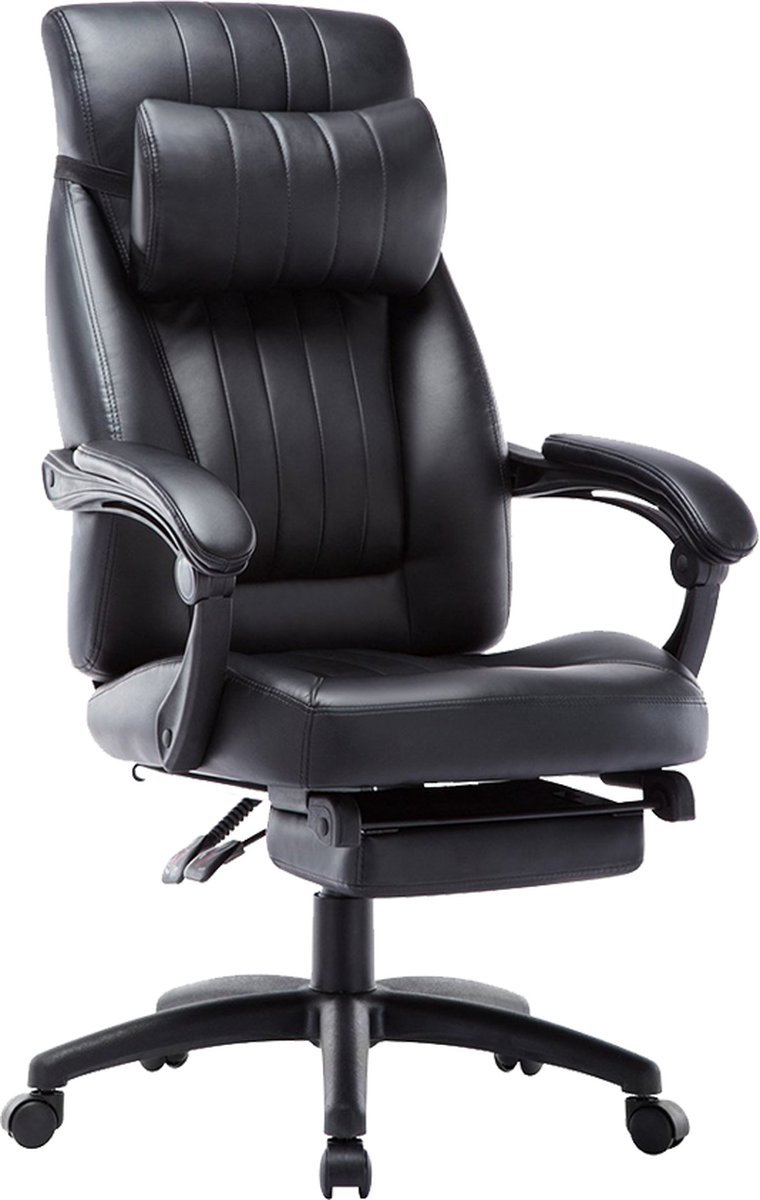 GAME HERO® Office Boss G5 Bureaustoel Uitschuifbare Voetensteun - Stoel Met Hoofdkussen - Zwart