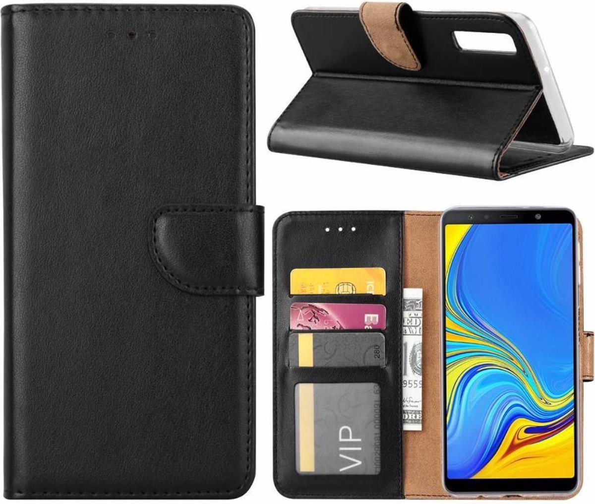 LuxeBass Hoesje geschikt voor Huawei Y7 2019 - Bookcase Zwart - portemonnee hoesje - telefoonhoes - gsm hoes - telefoonhoesjes