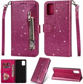 LuxeBass Hoesje geschikt voor Samsung Galaxy A41 Glitter Bookcase hoesje Portemonnee met rits - Roze - telefoonhoes - gsm hoes - telefoonhoesjes