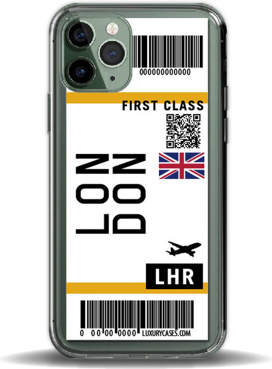 iPhone 12/12 Pro case vliegticket Londen - Transparant - hoesje - iPhone 12/12 Pro