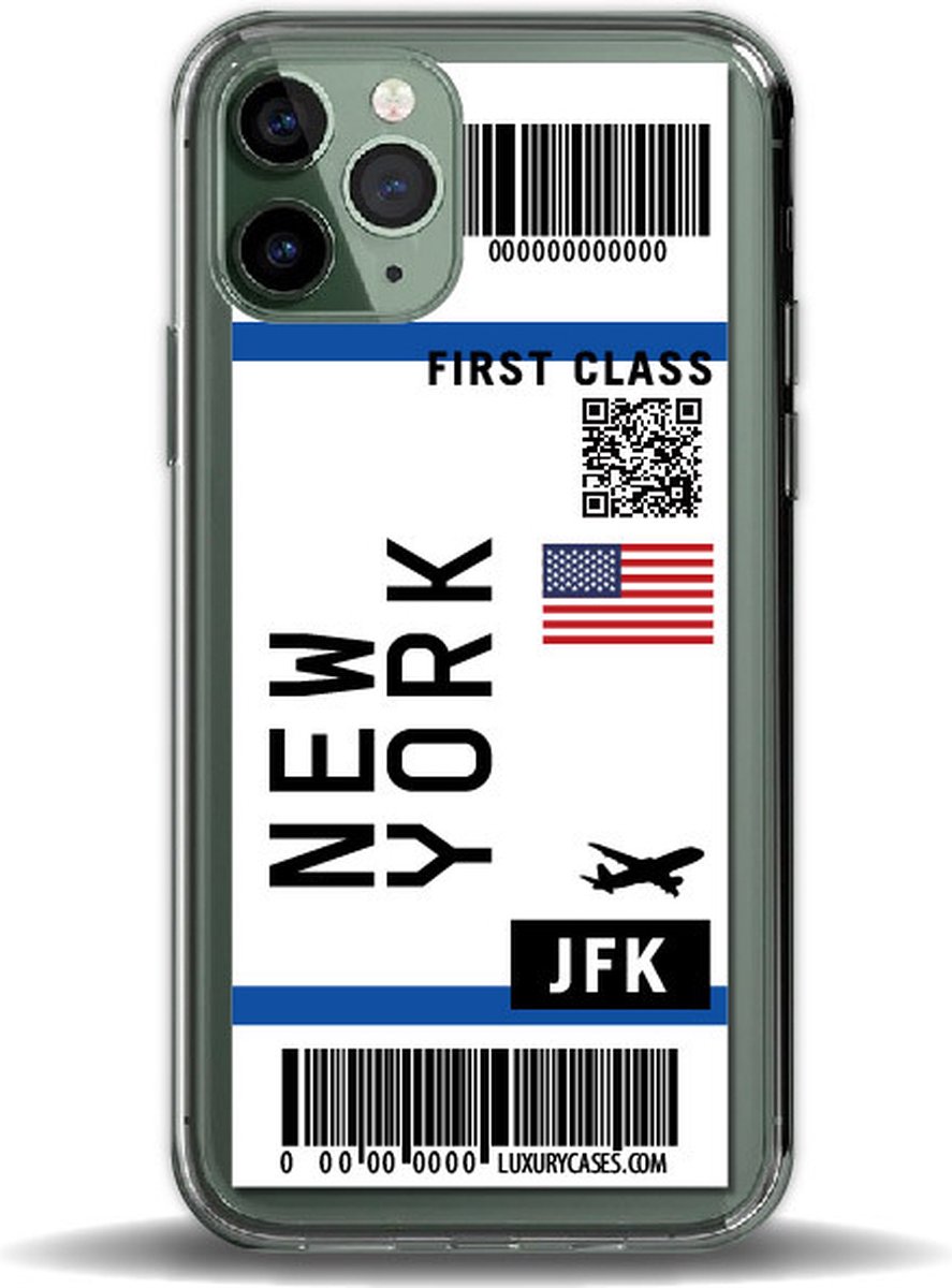 iPhone 11 case vliegticket New York - Transparant - hoesje - iPhone 11
