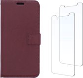 LuxeBass Samsung Galaxy M20 hoesje book case + 2x Glas Screenprotector bruin - telefoonhoes - gsm hoes - telefoonhoesjes - glas scherm - bescherming