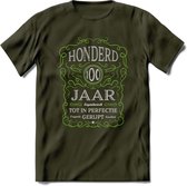 100 Jaar Legendarisch Gerijpt T-Shirt | Groen - Grijs | Grappig Verjaardag en Feest Cadeau Shirt | Dames - Heren - Unisex | Tshirt Kleding Kado | - Leger Groen - M