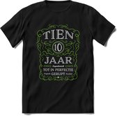 10 Jaar Legendarisch Gerijpt T-Shirt | Groen - Grijs | Grappig Verjaardag en Feest Cadeau Shirt | Dames - Heren - Unisex | Tshirt Kleding Kado | - Zwart - L