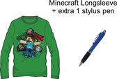 Minecraft T-shirt Longsleeve. Kleur Groen. Maat 140 cm / 10 jaar + EXTRA 1 Stylus Pen.