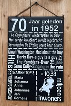 Zinken tekstbord 70 jaar geleden in 1953 - antraciet - 20x30 cm. - verjaardag