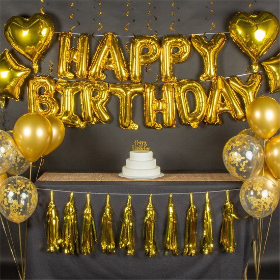 Onverbiddelijk Ga wandelen bagage Fissaly® 45 Stuks Gouden Verjaardag Decoratie Versiering met Ballonnen  –Happy Birthday... | bol.com