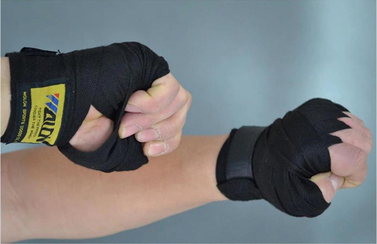 *** Bandage Zwart 2 rollen 2.5meter Katoen  -  Zwart - Boksen -MMA -Thai en Kickboksen- Vechtsport - Heble® *** - Heble®