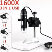 Digitale USB microscoop camera | 1600 x Zoom | Met LED Verlichting | PC - Smartphone | USB - USB C- Micro