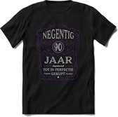 90 Jaar Legendarisch Gerijpt T-Shirt | Paars - Grijs | Grappig Verjaardag en Feest Cadeau Shirt | Dames - Heren - Unisex | Tshirt Kleding Kado | - Zwart - S