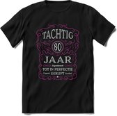 80 Jaar Legendarisch Gerijpt T-Shirt | Roze - Grijs | Grappig Verjaardag en Feest Cadeau Shirt | Dames - Heren - Unisex | Tshirt Kleding Kado | - Zwart - XL