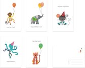 Kaarten - Verjaardagskaarten - Set van 5 enkele verjaardagskaarten - Kinderkaarten - Feestbeesten