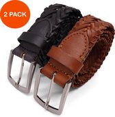 safekeepers gevlochten riem - 2 stuks - gevlochten riem heren -geweven riem -leren riem -dames riem - heren riem bruin