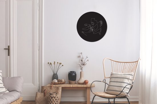 WallCircle - Wandcirkel ⌀ 30 - Line art - Zwart - Wit - Koppel - Ronde schilderijen woonkamer - Wandbord rond - Muurdecoratie cirkel - Kamer decoratie binnen - Wanddecoratie muurcirkel - Woonaccessoires