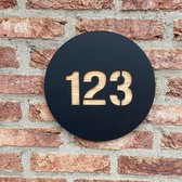 Uniek Industrieel Zwart Huisnummer/Rond/Hout/bamboe/Acrylaat