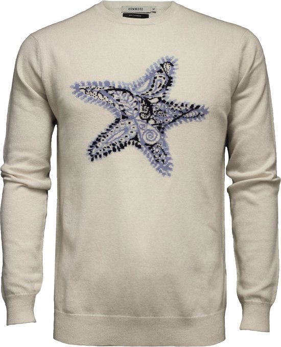 Hommard Silk Cashmere Intarsia Starfish Crew Neck Sweater, Medium, White, Wit, Soie, Pull, Unisex