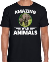 T-shirt olifant - zwart - heren - amazing wild animals - cadeau shirt olifant / olifanten liefhebber S