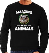 Sweater uil - zwart - heren - amazing wild animals - cadeau trui uil / uilen liefhebber S