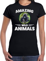 T-shirt gorilla - zwart - dames - amazing wild animals - cadeau shirt gorilla / gorilla apen liefhebber XS