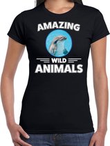 T-shirt dolfijn - zwart - dames - amazing wild animals - cadeau shirt dolfijn / dolfijnen liefhebber 2XL