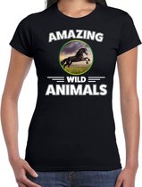 T-shirt paard - zwart - dames - amazing wild animals - cadeau shirt paard / paarden liefhebber L