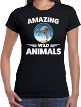 T-shirt kangoeroe - zwart - dames - amazing wild animals - cadeau shirt kangoeroe / kangoeroes liefhebber 2XL