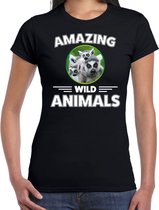 T-shirt maki - zwart - dames - amazing wild animals - cadeau shirt maki / ringstaart makis liefhebber L