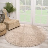 Impression Shaggy Tapis Rond Beige Poil Haut - 300 CM ROND.