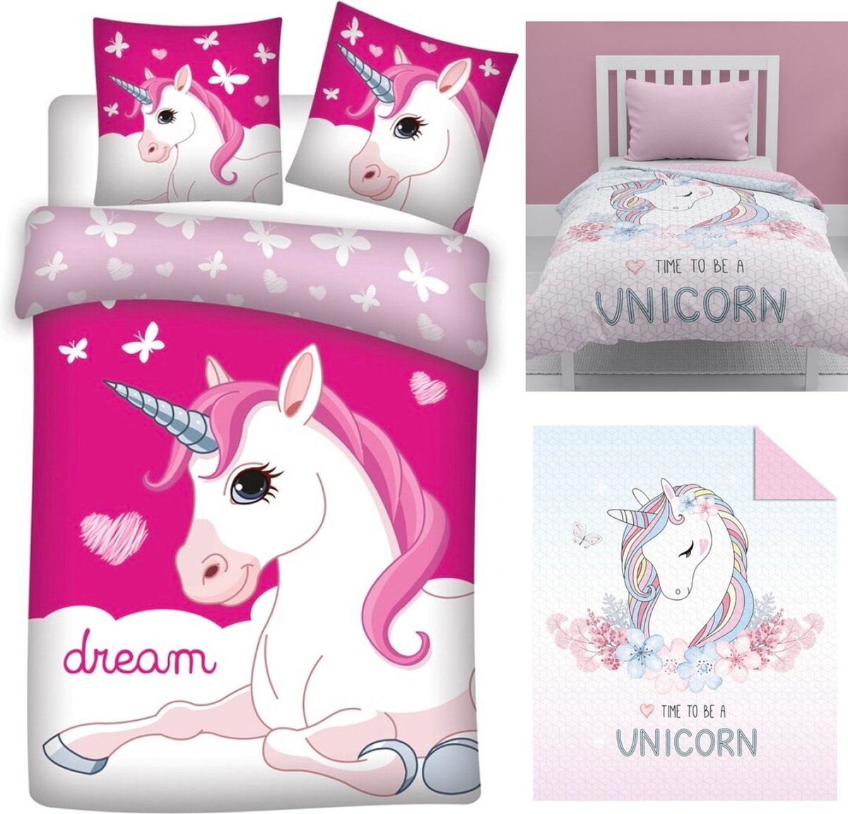 Dekbedovertrek Unicorn- roze- 1 persoons- Polyester- dekbed meisjes- 140x200 cm, incl. Unicorn Bedsprei- Deken- 170x210- Polyester