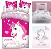 Dekbedovertrek Unicorn- roze- 1 persoons- Polyester- dekbed meisjes- 140x200 cm, incl. Unicorn Bedsprei- Deken- 170x210- Polyester