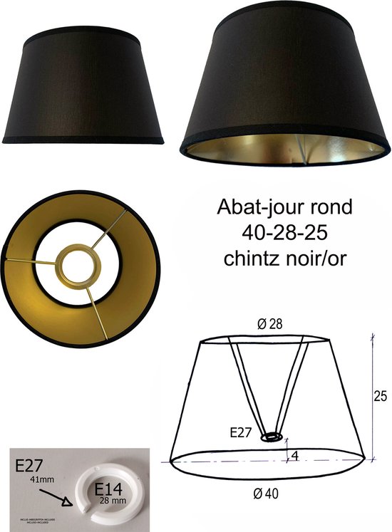 Lampenkap klassieke rond40/28/15 zwart glanzend gouden | bol.com